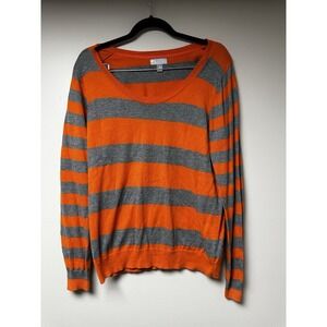 JC Pennys‎ Cashmere Orange And Grey Striped Sweater Size XL vintage